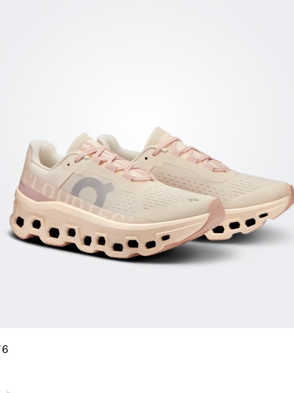 On Women's Cloudmonster Road Running Sneakers - Moon/Fawn or Pink/Beige - Picture 1 of 9